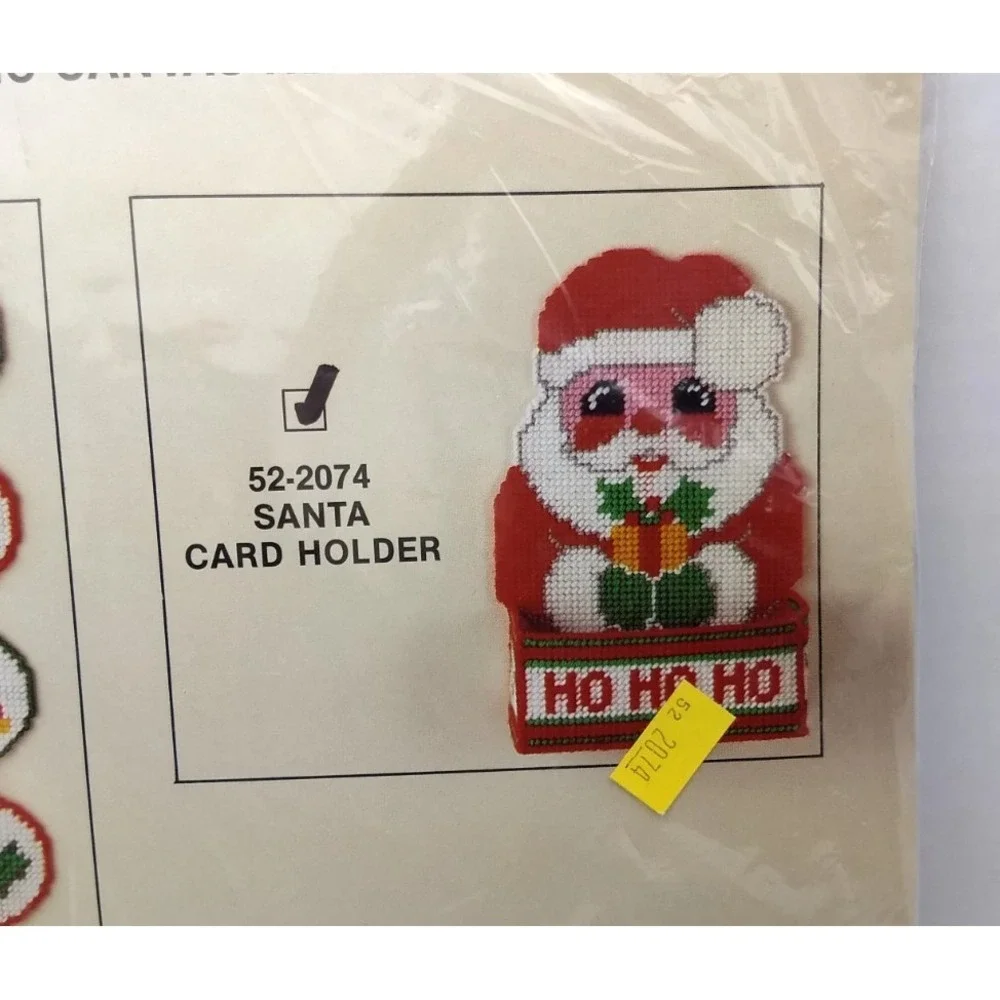Needlecraft Ala Mode Plastic Canvas Kit Santa Card Holder & Joy Wall Hanging NEW